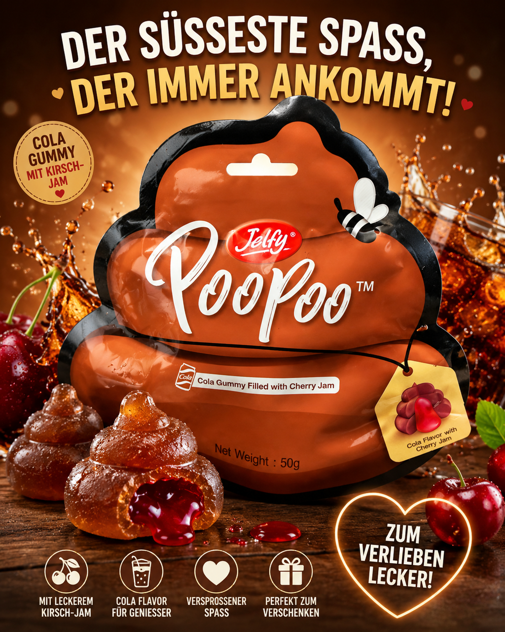 PooPoo - Cola Gummy filled with Cherry Jam