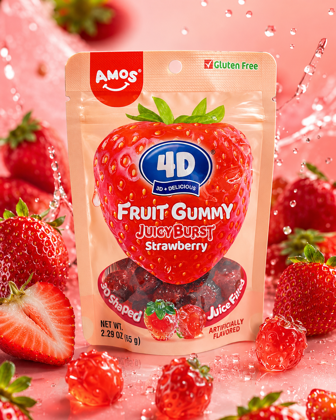 AMOS 4D Juicy Burst Strawberry Fruit Gummy