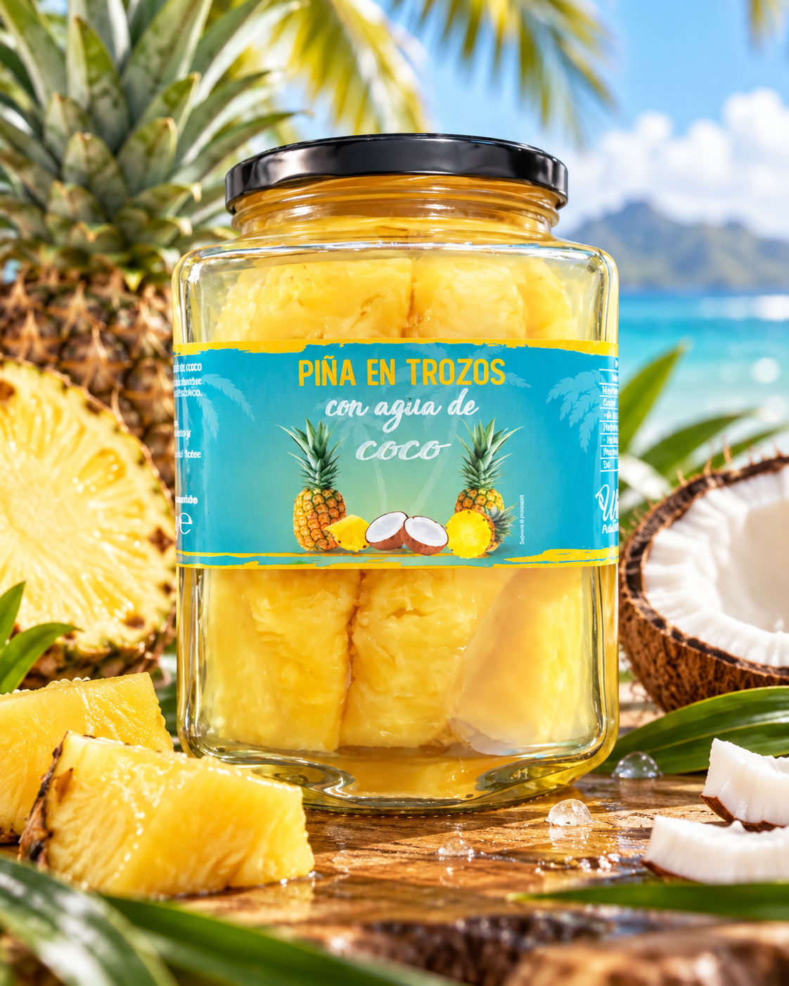 Ananasstücke in Kokoswasser – Piña en Trozos con Agua de Coco