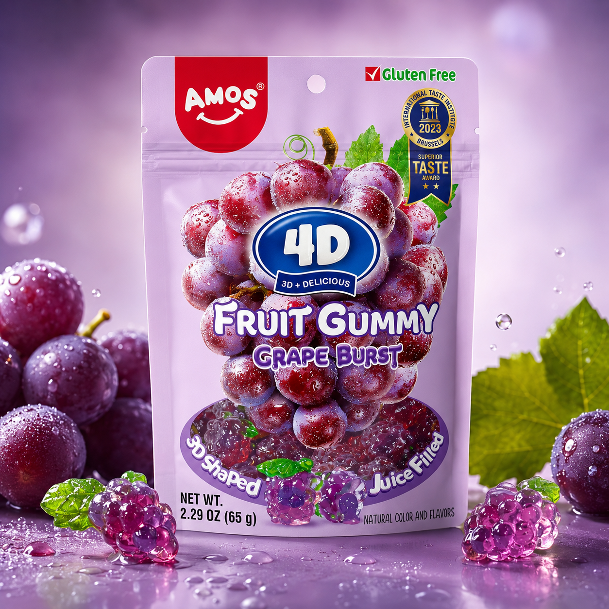 AMOS 4D Juicy Burst Grape Fruit Gummy