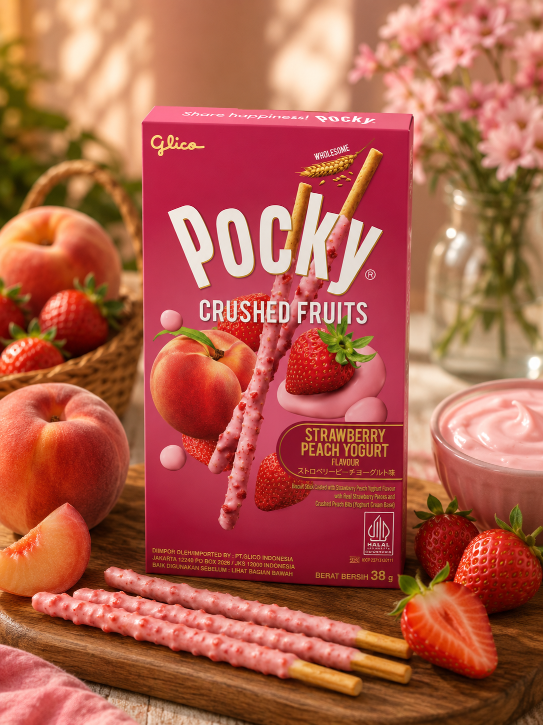 Pocky Crushed Strawberry Peach Yoghurt