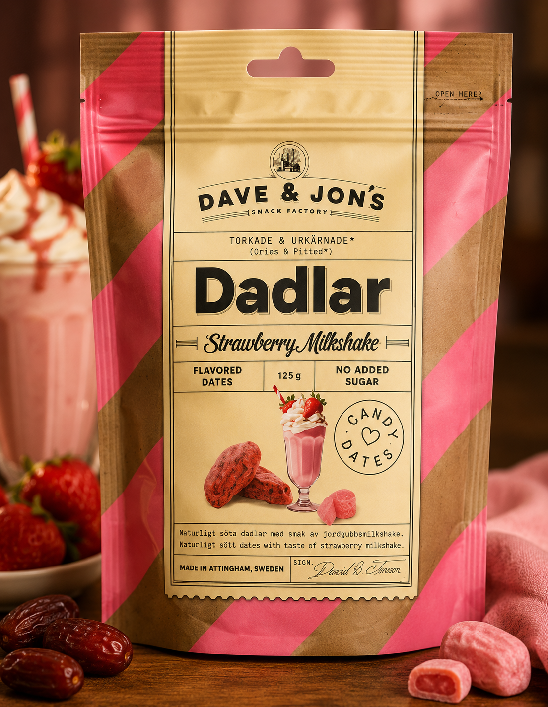 DAVE & JON'S 125 GR CANDY DATES STRAWBERRY MILKSHAKE