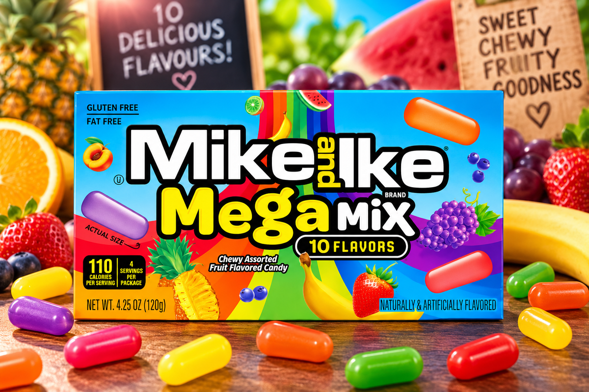 Mike and Ike Mega Mix – Fruchtige Kaubonbons in 10 Geschmacksrichtungen | 120 g