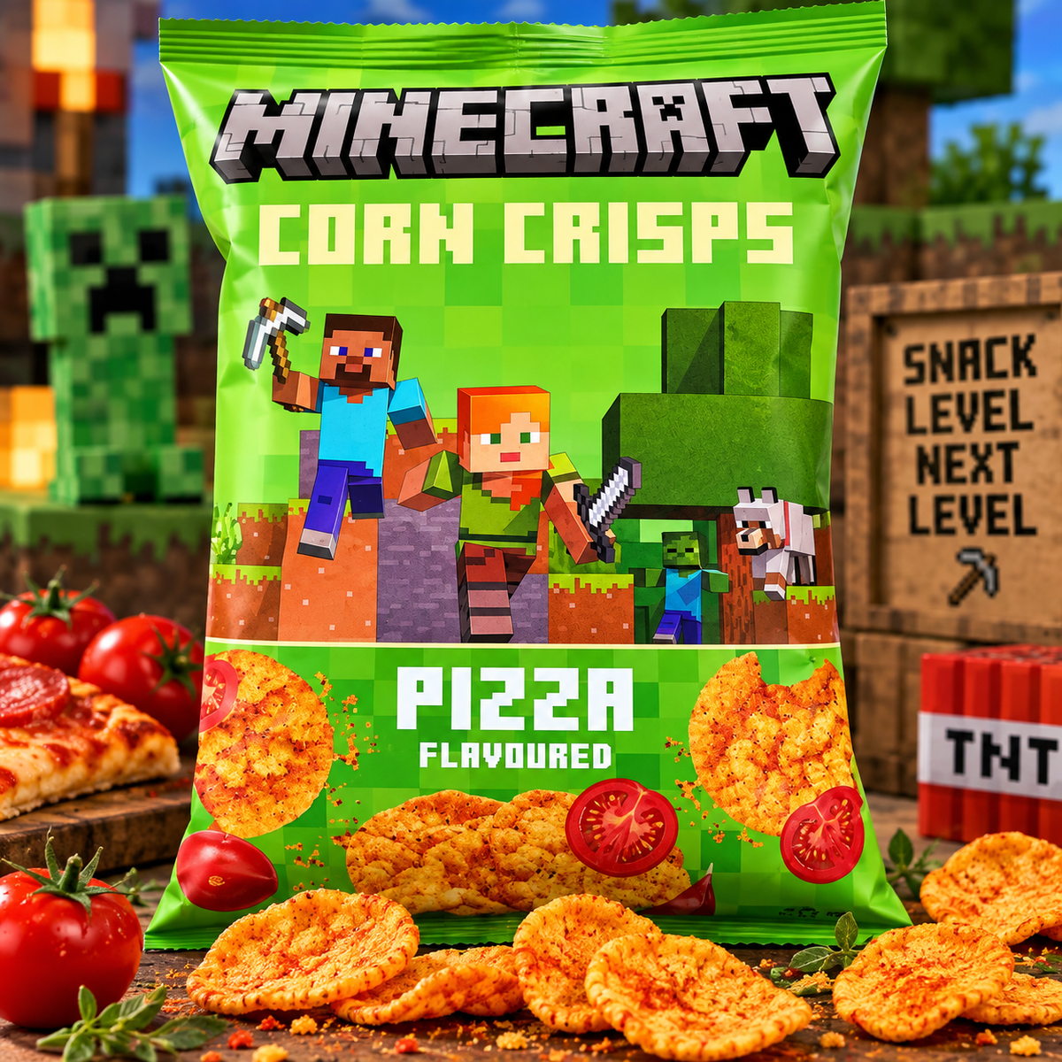 Minecraft Corn Crisps Pizza Flavoured – Mais-Snack mit Pizza-Geschmack