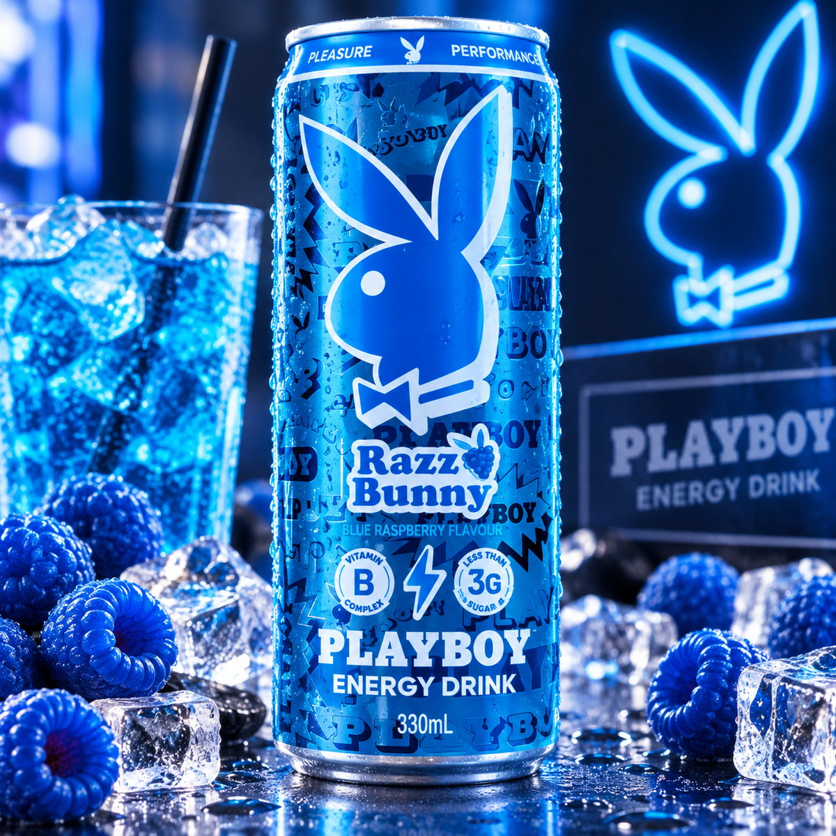 Playboy Energy Drink Razz Bunny Blue Raspberry – 330 ml