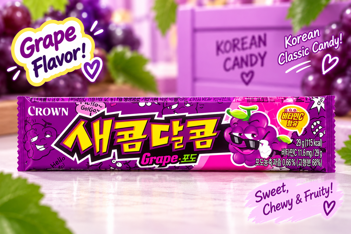 Crown Saekom Dalkom Grape – Koreanisches Trauben-Kaubonbon 29 g