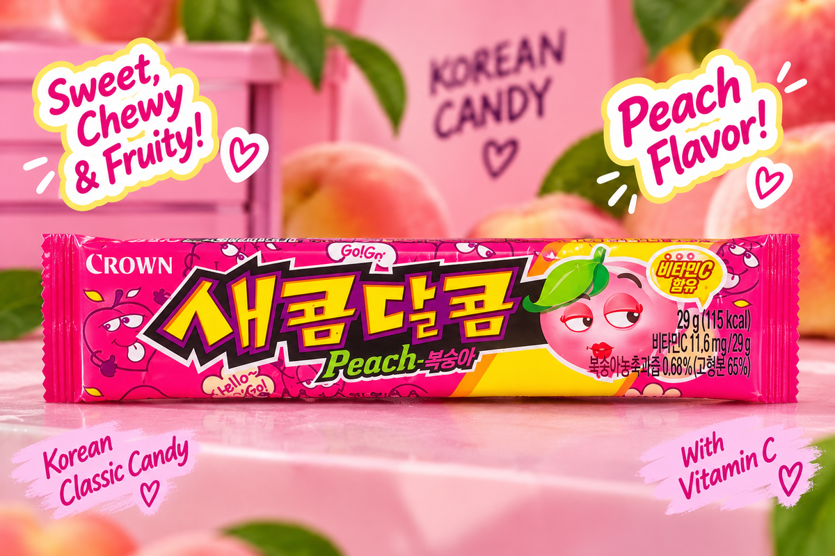Crown Saekom Dalkom Peach – Koreanisches Pfirsich-Kaubonbon 29 g