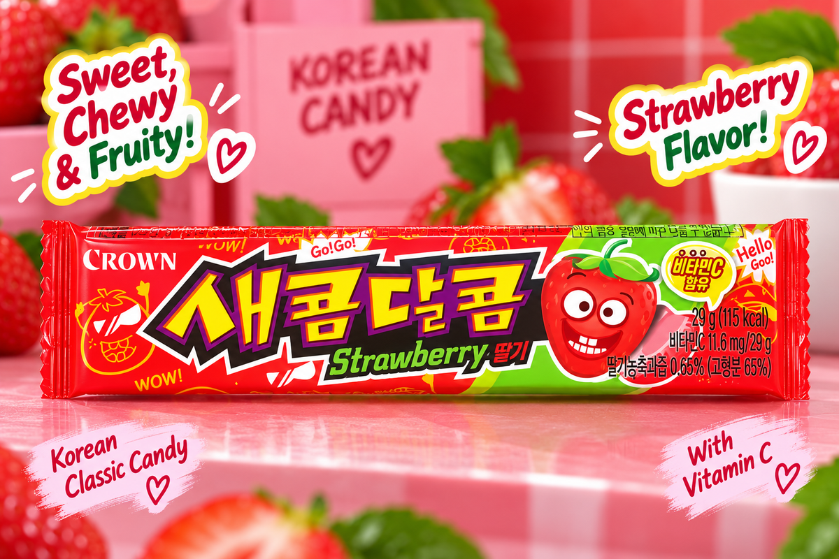 Crown Saekom Dalkom Strawberry – Koreanisches Erdbeer-Kaubonbon 29 g