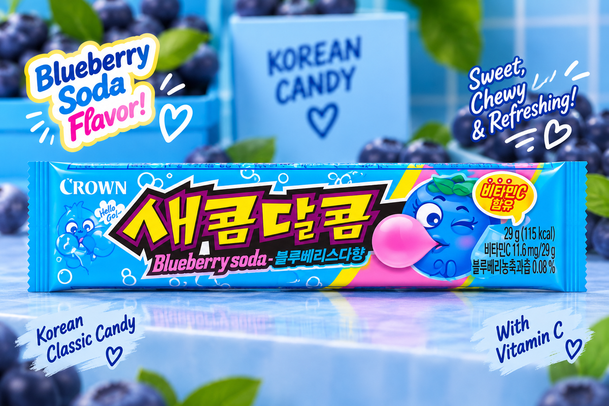 Crown Saekom Dalkom Blueberry Soda – Koreanisches Blaubeer-Soda-Kaubonbon 29 g