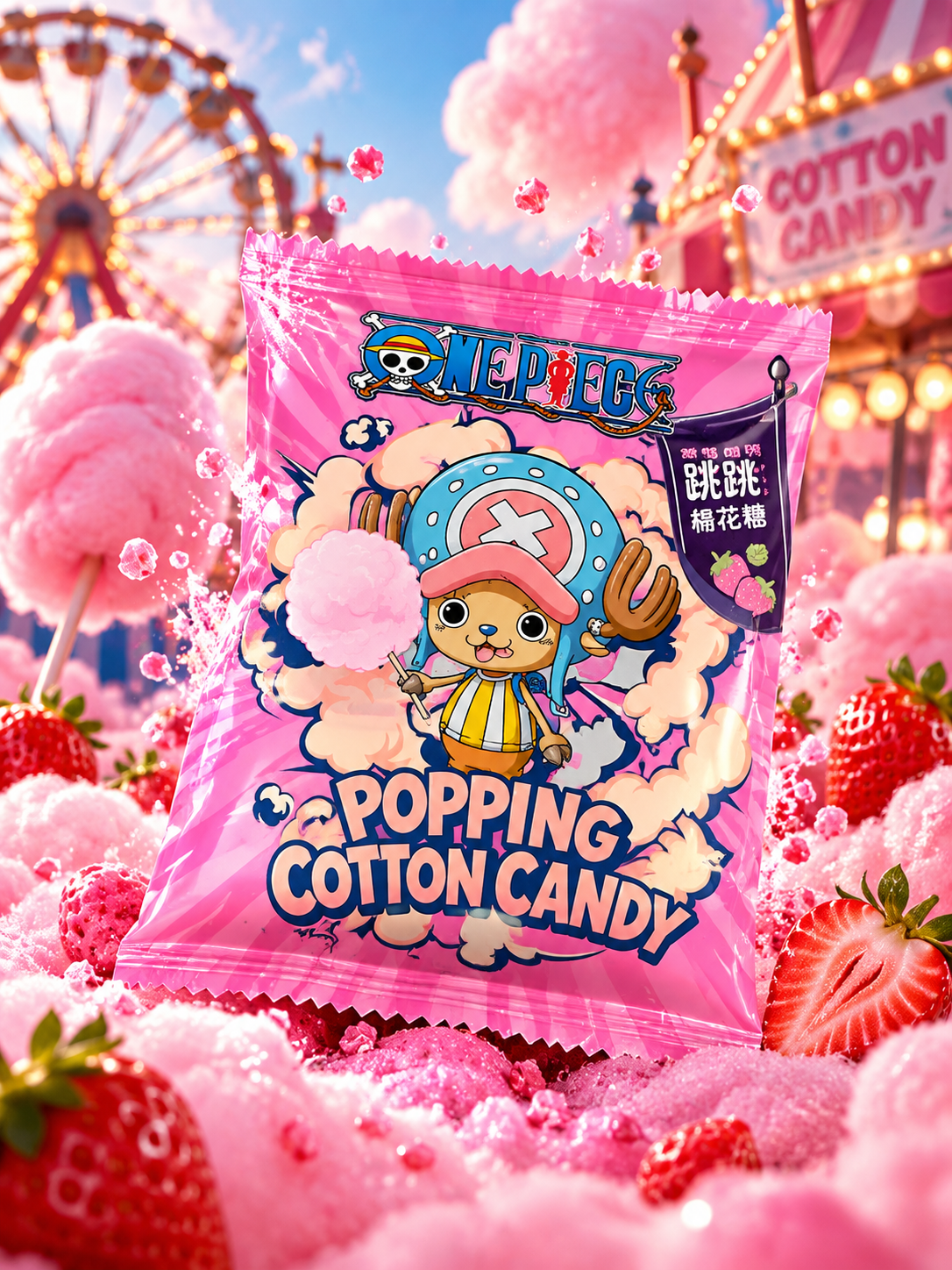 One Piece Popping Strawberry Cotton Candy – 15 g
