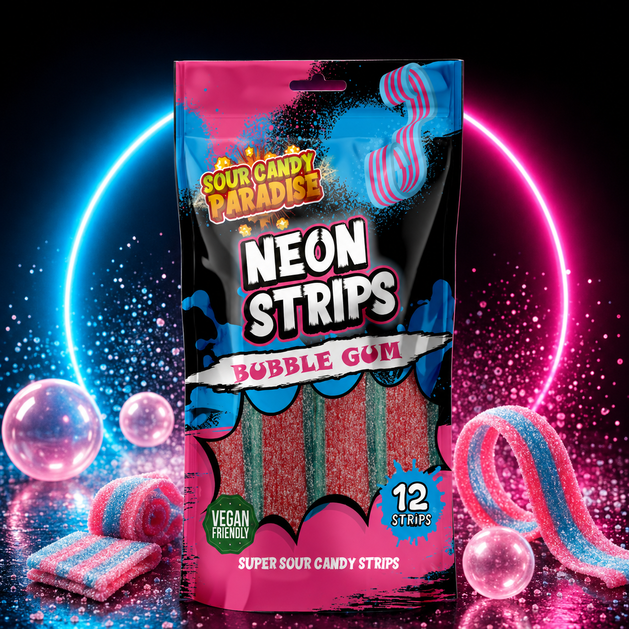 Sour Candy Paradise Neon Strips Bubblegum 130g