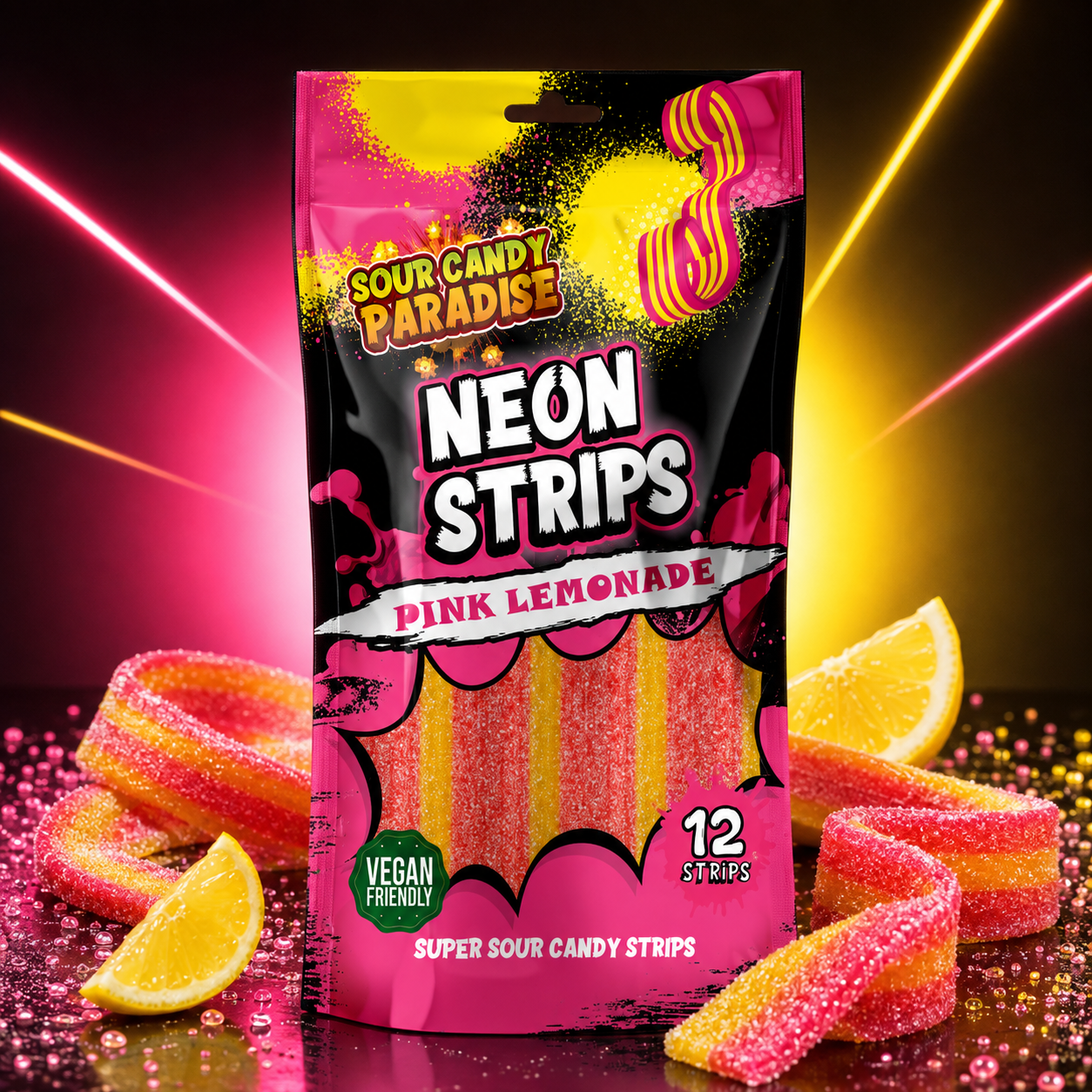 Sour Candy Paradise Neon Strips Pink Lemonade 130g