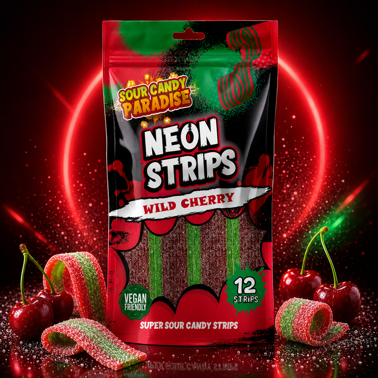 Sour Candy Paradise Neon Strips Wild Cherry 130g