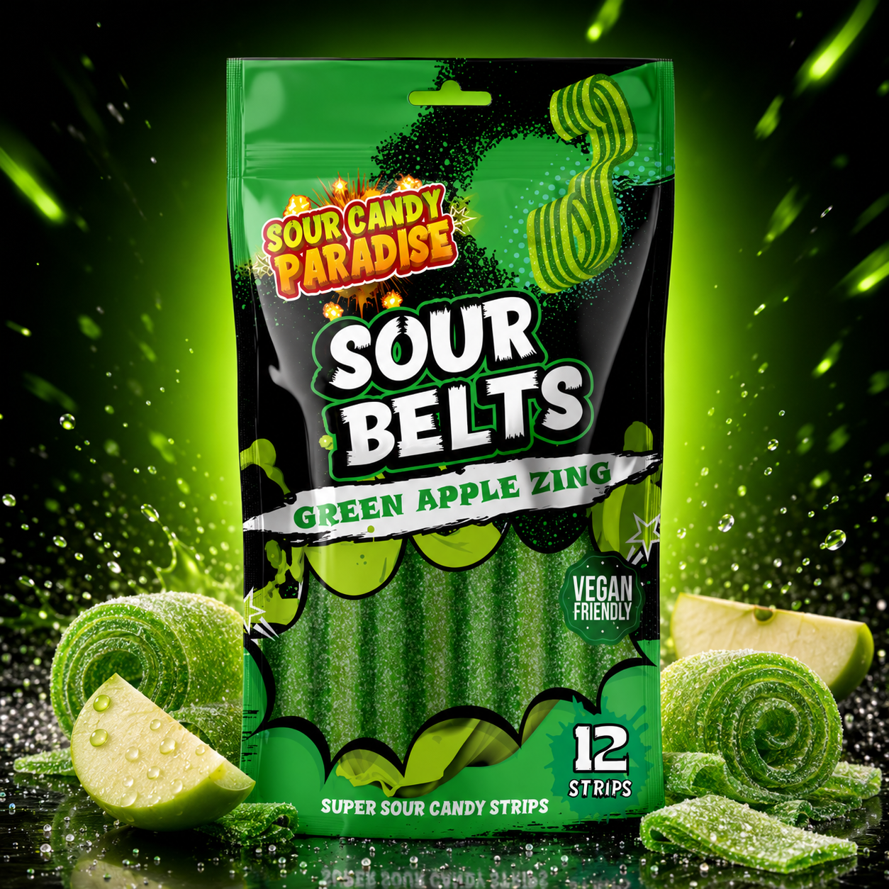 Sour Candy Paradise Sour Belts Green Apple 100g