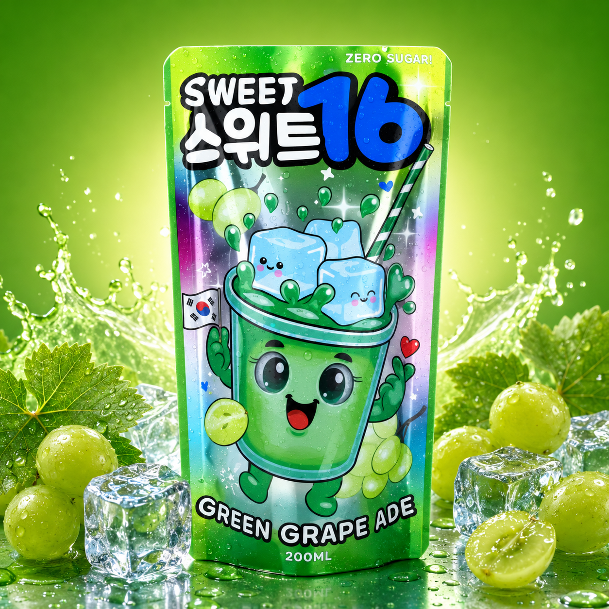 Sweet16 Green Grape Ade (Zero Sugar) with Sweeteners 200ml